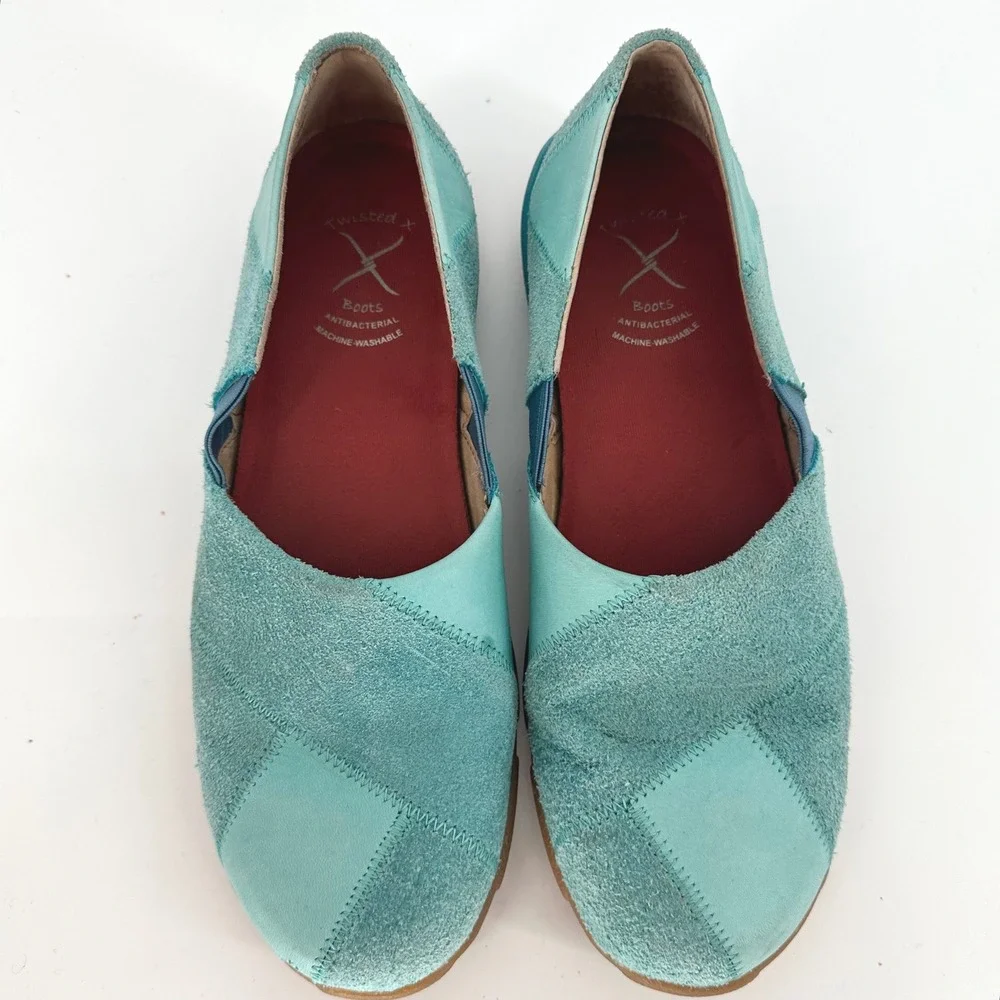 Twisted X Kicks Turquoise Teal Leather Patchwork Driving Loafers Shoes 8M